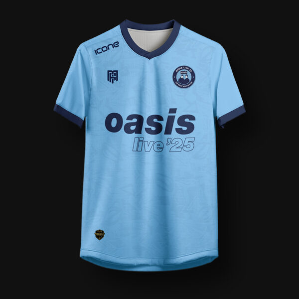 Camisa de futebol da banda Oasis - Live '25 - na cor azul