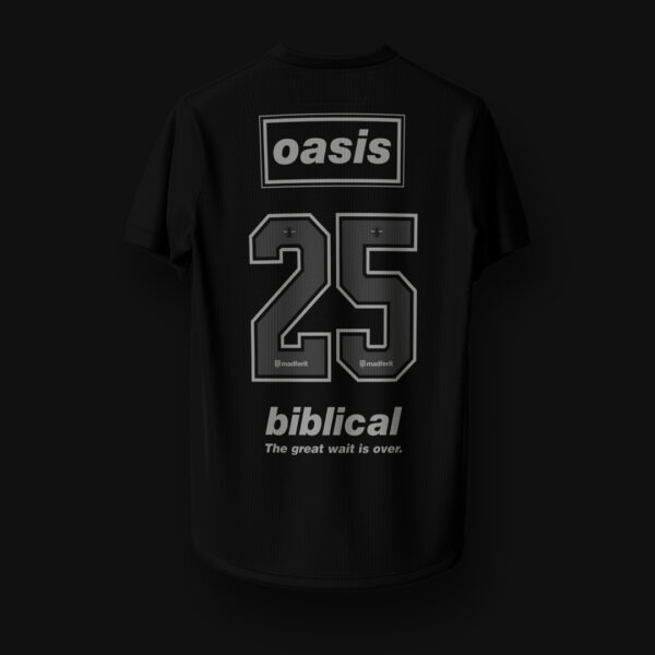 Camisa de futebol da banda Oasis - Live '25 - na cor preta - verso