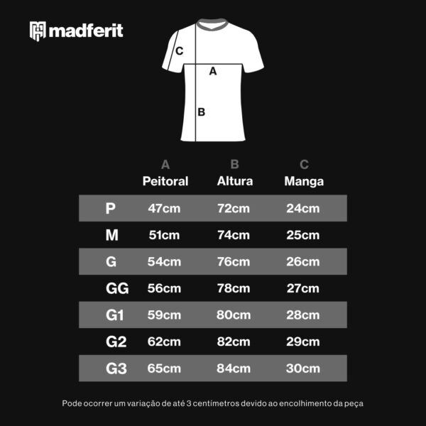 Tabela de medidas Madferit Camisa Oasis Live 25